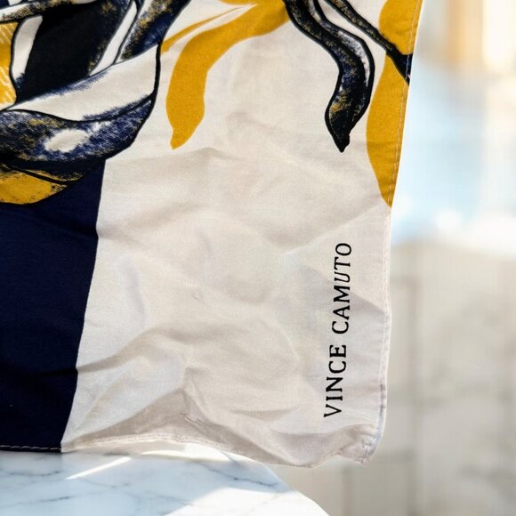 Vince Camuto Blue Gold Modern Abstract Silk Scarf 34 x 34 - Picture 7 of 10